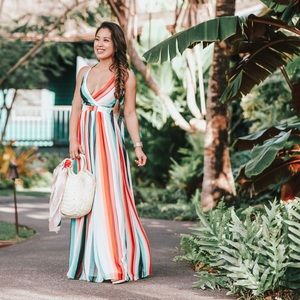 Express Multicolor Striped Boho Maxi Dress